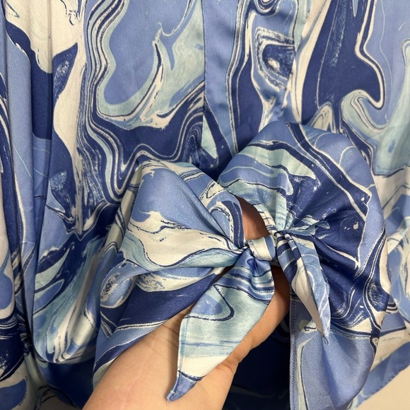 Chicos Marble Stone Paint Swirl Dolman Sleeve Front Tie Knot Tunic Blouse - Picture 6 of 10